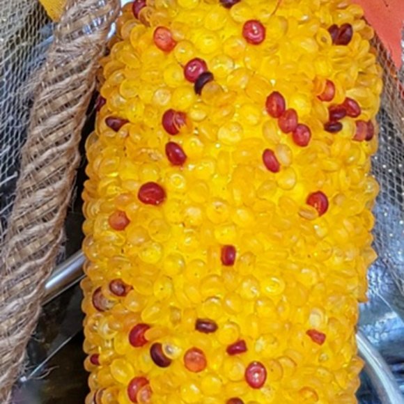 Fall Autumn Beaded Indian Corn Pumpkin Acorns Wreath Wall Hanging Door Swag - Picture 2 of 3